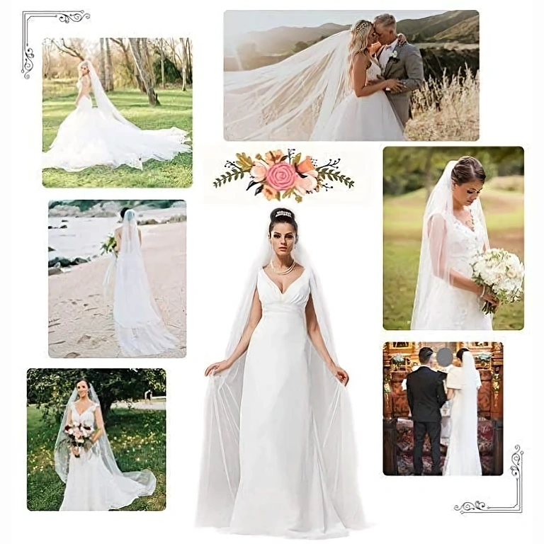 Delikatny i elegancki biały welon, idealny do wyjątkowych sukni ślubnych