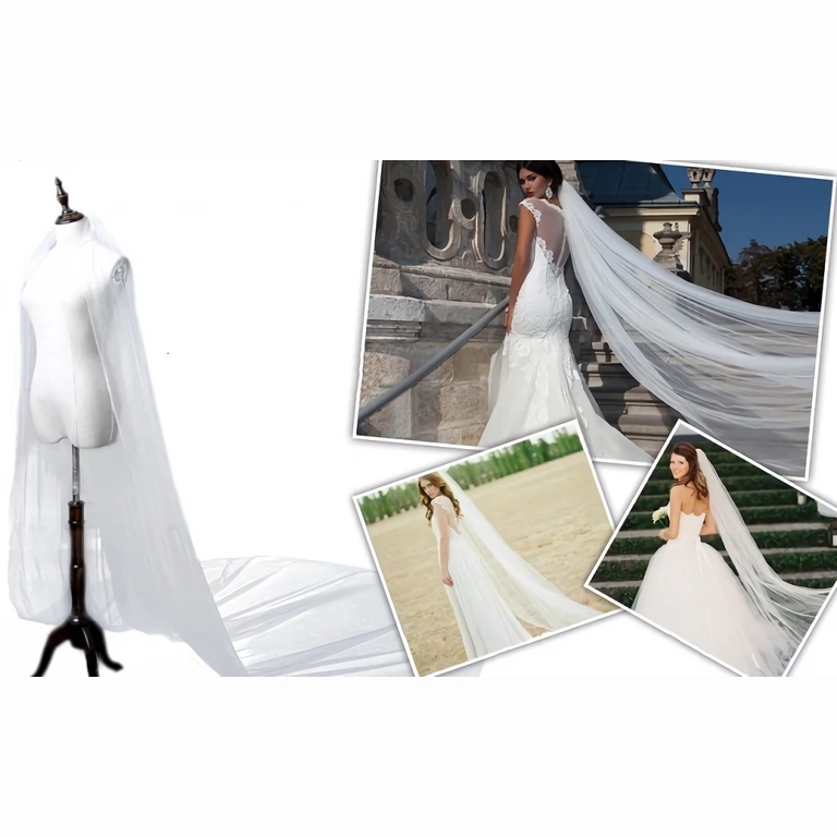 Długi biały welon dodający elegancji i tajemniczości pannie młodej