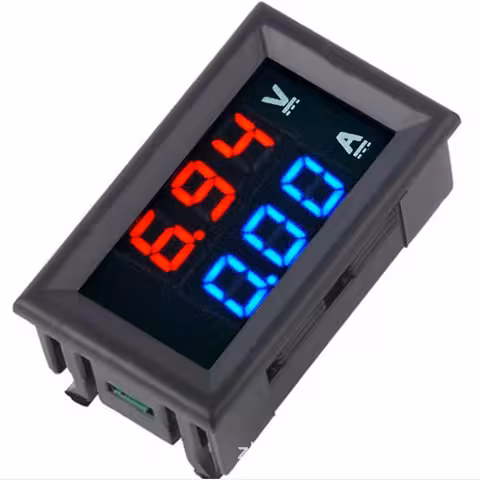 Woltomierz-Amperomierz Panel Cyfrowy 0–100V 0–10A – Woltomierz i Amperomierz LED Czerwono-Niebieski