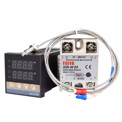 Kontroler Termostatu Cyfrowego Temperatury 220V 0-400°C z Przekaźnikiem SSR 40A REX C100