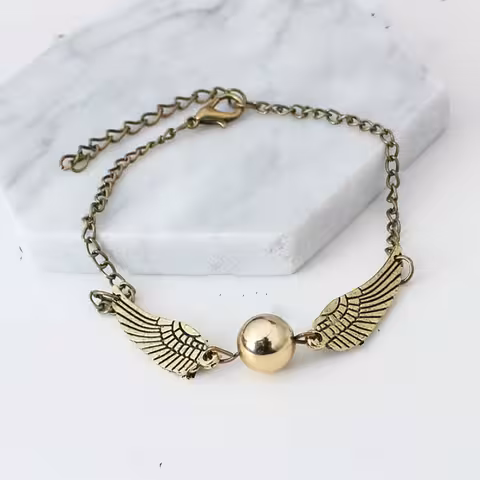 Bransoletka Harry Potter Golden Snitch & Deathly Hallows – Złota / Srebrna Kula, magiczny prezent dla fanów
