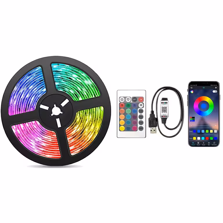 Taśma LED RGB 10m z USB, Bluetooth, Pilotem i Grą Świateł w Rytm Muzyki do TV i Dekoracji