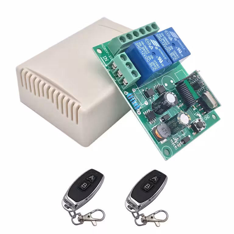 Przekaźnik z Pilotem 220V – Moduł Bezprzewodowy 2 Przekaźniki 433MHz do Automatyki Drzwi, Świateł, Bram