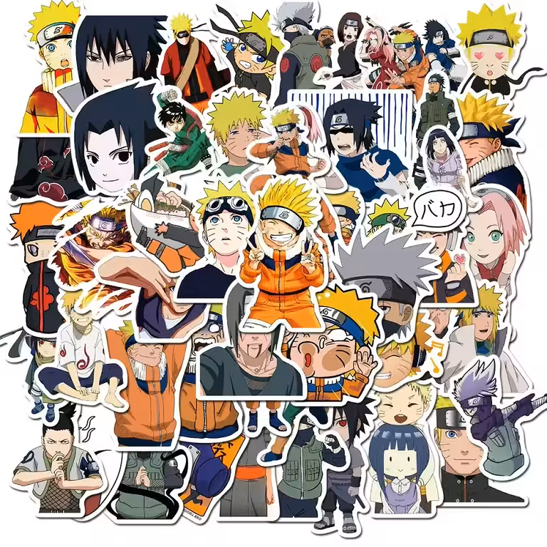 Naklejki Anime Naruto Shippuden – Zestaw 50 Trwałych Naklejek PVC do Laptopa, Roweru, Deskorolki i Konsol