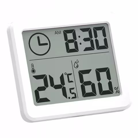 Cyfrowy Higrometr i Termometr Pokojowy z Zegarem i Dużym Wyświetlaczem LCD – Dokładny Pomiar Temperatury i Wilgotności