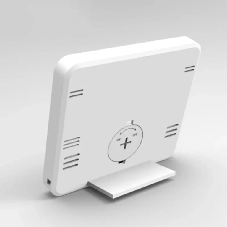 Cyfrowy termometr i higrometr o kompaktowym designie i białym kolorze