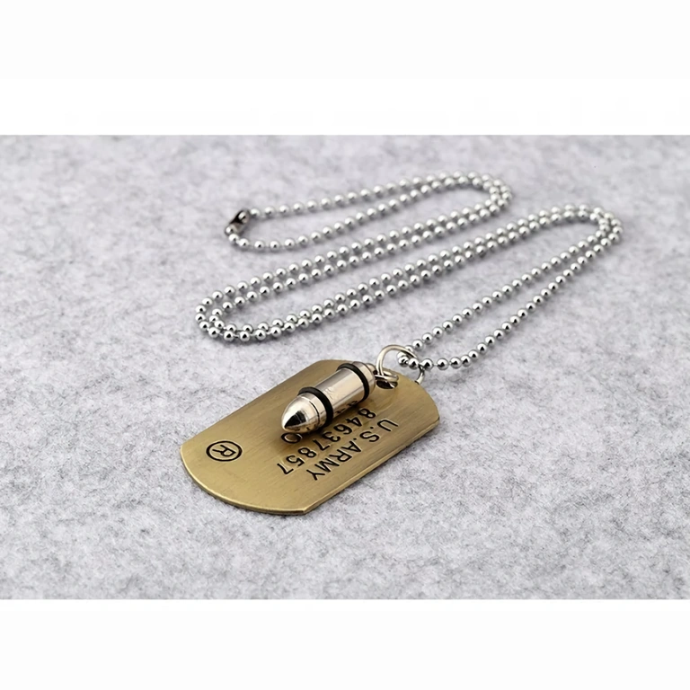 Łańcuszek z metalowym pociskiem, militarny, męski design