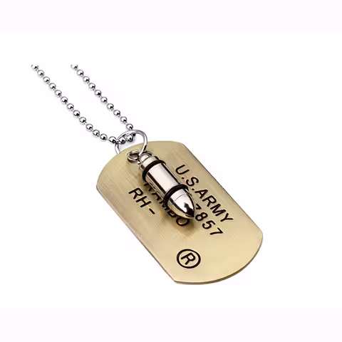 Łańcuszek Dog Tag Wojskowy z Pociskiem ze Stali Nierdzewnej – Naszyjnik Army dla Mężczyzn 70cm