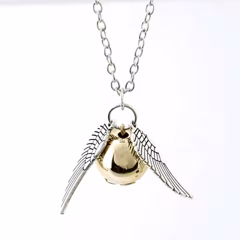 Wisiorek Łańcuszek Harry Potter Golden Snitch Quidditch z Skrzydłem Anioła – Prezent dla Fanów Magii