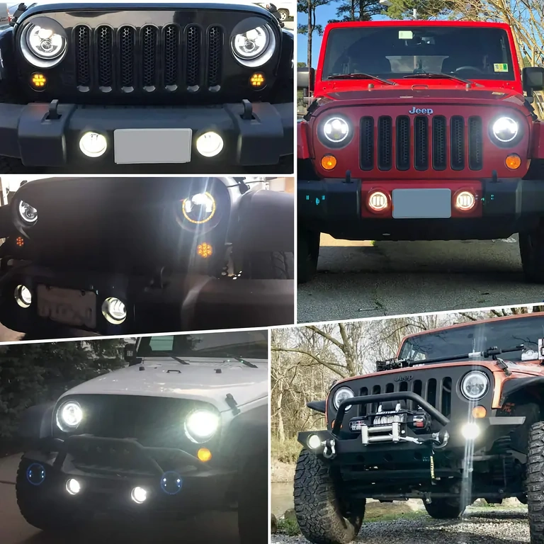 Okrągła lampa LED 7" kompatybilna z Jeep Wrangler, jasność 7000lm, H4/H13