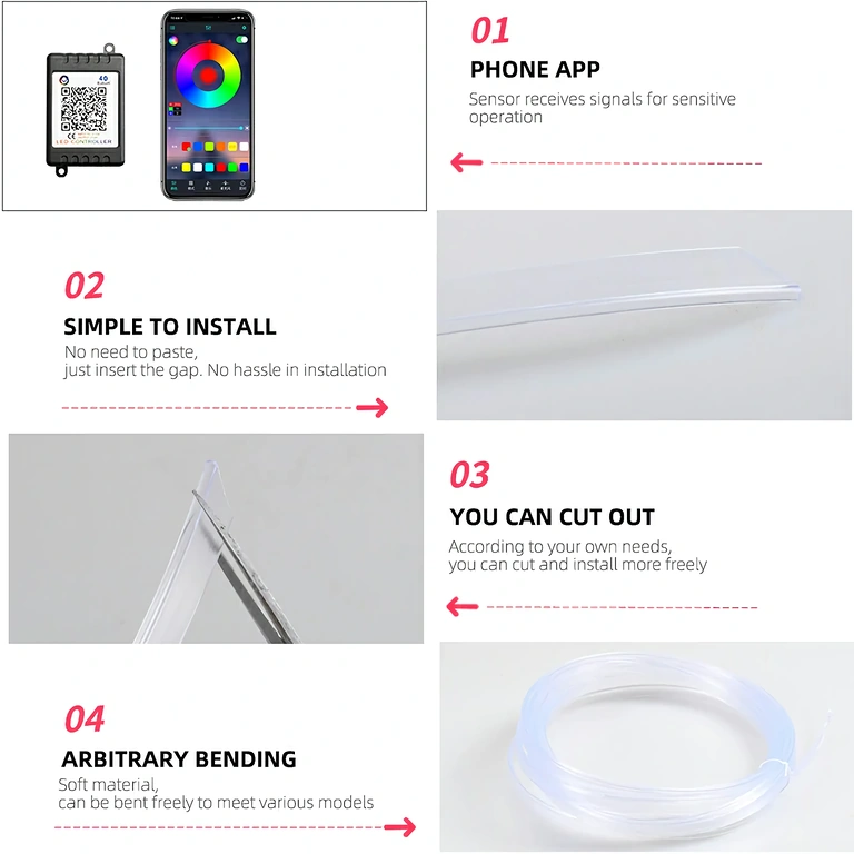 Elastyczny kabel neonowy RGB do dekoracji auta