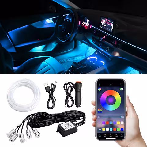 Elastyczny Kabel NEON RGB 6 m do Oświetlenia Ambientowego w Aucie z Kontrolą Aplikacją Telefonu