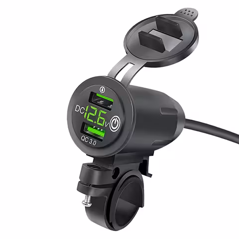 Ładowarka USB do Telefonu z Voltomierzem, QC 3.0 – Gniazdo Moto do Motocykla, Szybkie Ładowanie