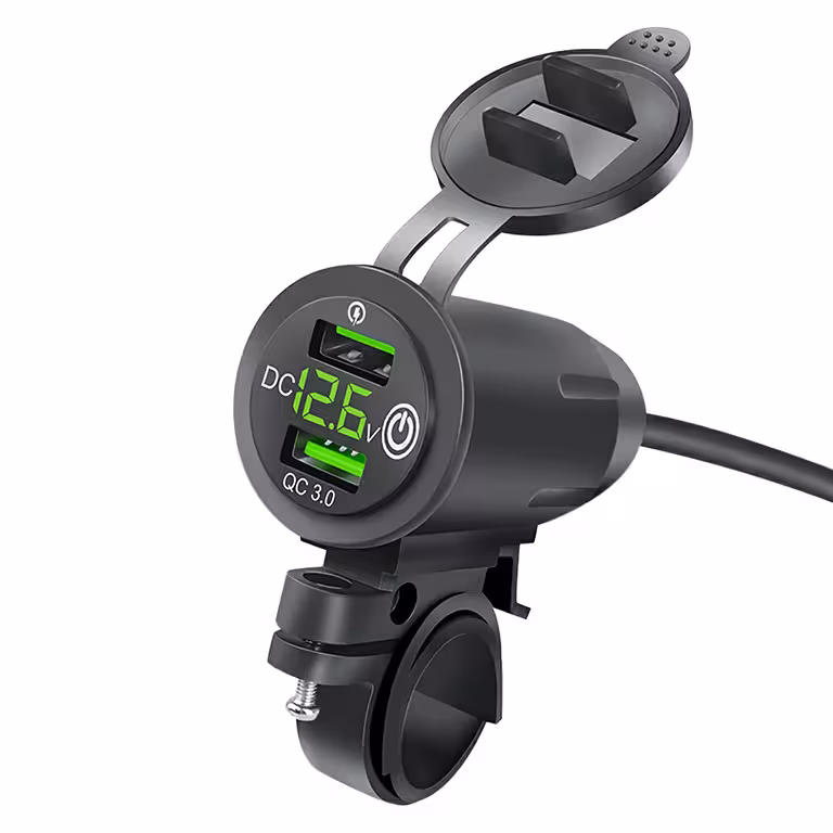 Ładowarka USB do Telefonu z Voltomierzem, QC 3.0 – Gniazdo Moto do Motocykla, Szybkie Ładowanie