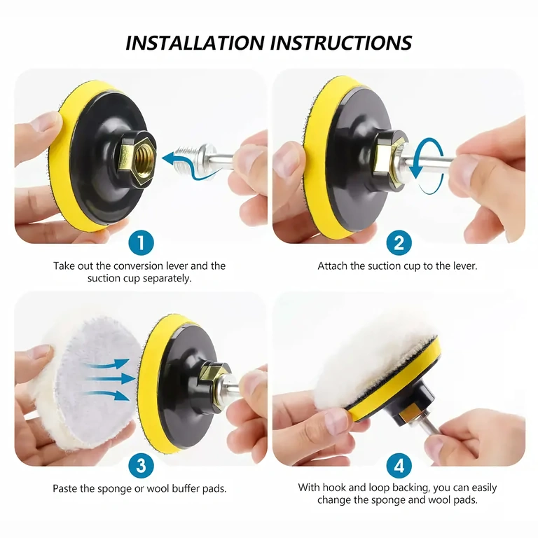 Ilustracja prawidłowego montażu gąbek polerskich na wiertarce z adapterem