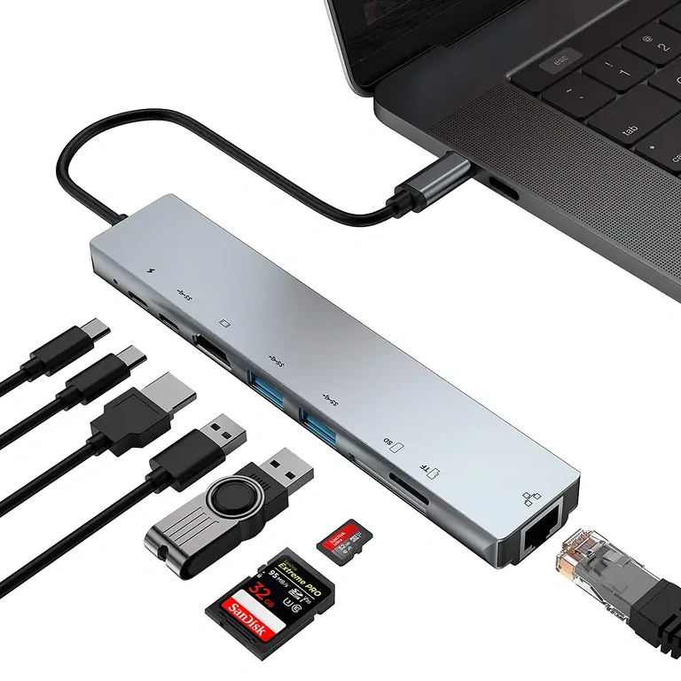 Adapter USB-C z HDMI, RJ45, USB i czytnikiem kart dla laptopów