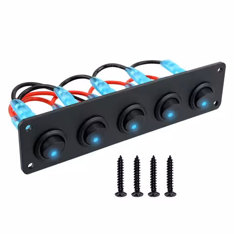 Panel 5 Przycisków Przełączników Auto ON/OFF z Niebieskim LED 12V/24V