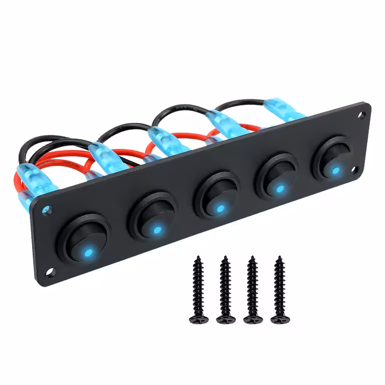 Panel 5 Przycisków Przełączników Auto ON/OFF z Niebieskim LED 12V/24V