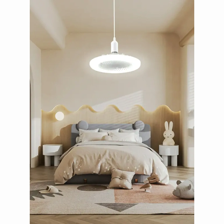 Wentylator sufitowy z regulowanym światłem i funkcją smart w pokoju