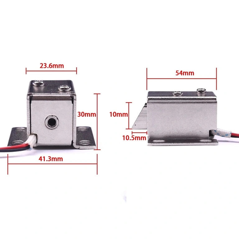 Wymiary elektromagnetycznego zamka 12V pokazane na zdjęciu