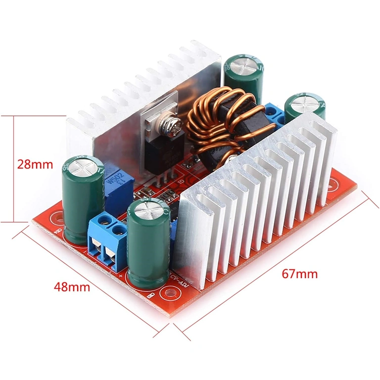 Wymiary modułu Step-up Boost DC 400W Diagram z dokładnymi wymiarami modułu Step-up Boost DC 400W