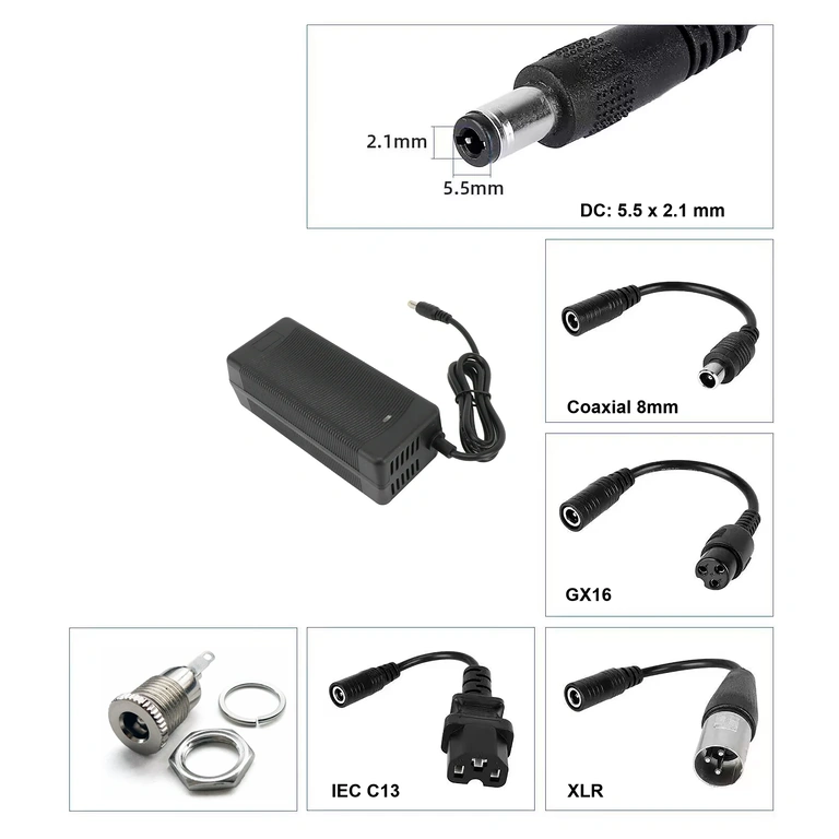 Ładowarka 36V–42V 3A z wtykiem DC 5.5×2.1 mm, kompatybilna z hulajnogami i rowerami elektrycznymi