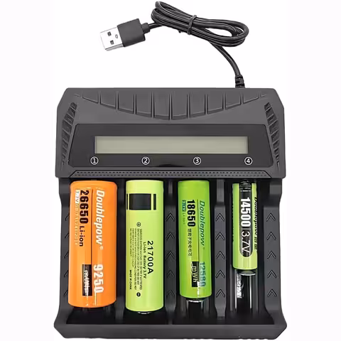 Uniwersalna ładowarka akumulatorów 18650 – ładowarka Li-ion AA AAA 3,7V, 4 sloty, wyświetlacz LCD i zasilanie USB-C