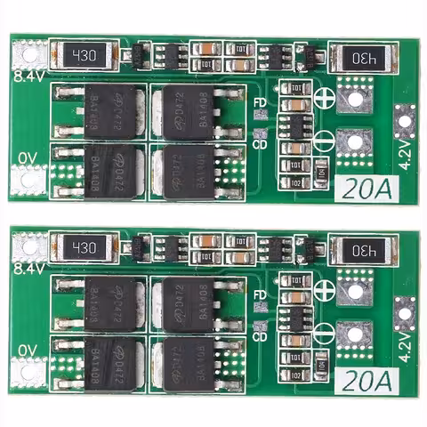 Zestaw 2 sztuk – moduł BMS 2S 20A 7,4V z balansem – schemat w zestawie