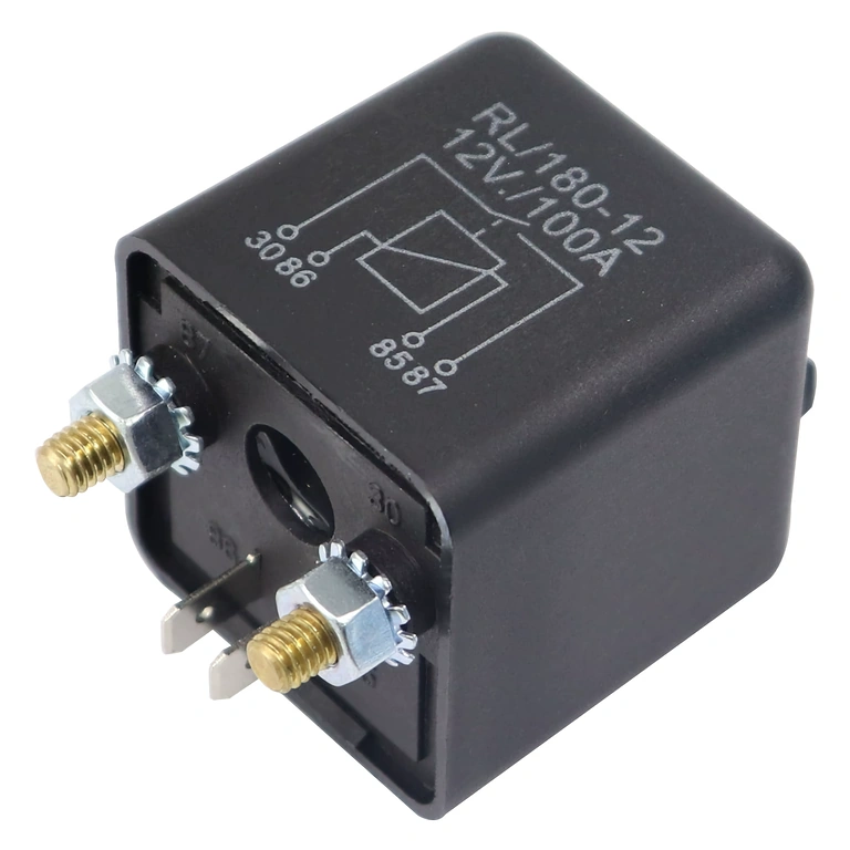 Przekaźnik samochodowy 12V 100A, widok boczny kompaktowej obudowy