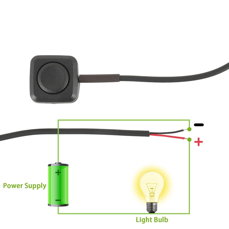 Schemat połączeń: czerwony = plus, czarny = minus