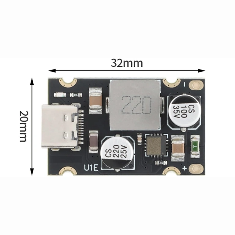 Wymiary modułu USB-C PD 65W 20x20 mm