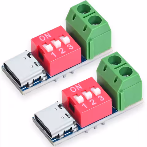 Zestaw 2 sztuk: moduł trigger USB Type-C PD QC 5V–20V regulowany, 100W – selektor napięcia z DIP switch