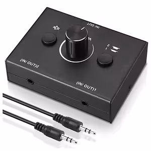 Przełącznik audio stereo HiFi – Audio Switcher z selektorem źródeł, sygnałem do głośników i splitterem RCA/Jack 3,5 mm