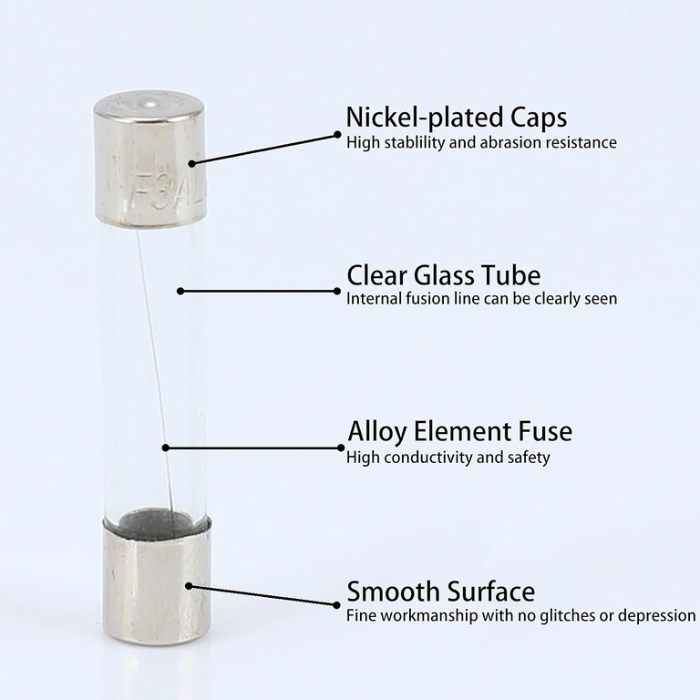 Szczegół metalowych końcówek bezpiecznika 10A 5x20mm