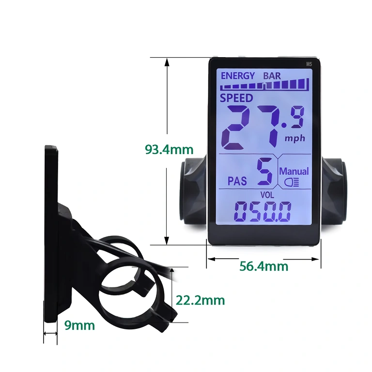 Wymiary kontrolera M5 Kompaktowe wymiary 110x55x30 mm kontrolera M5 do roweru elektrycznego